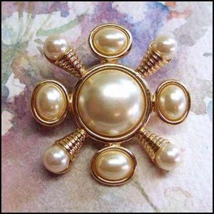 1980s KJL Signed Maltese Cross Pearl Brooch or Pendant